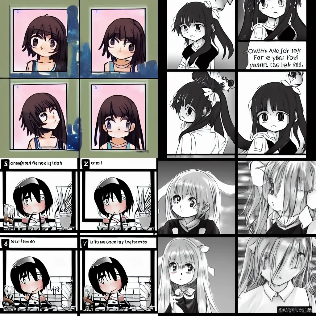 Prompt: four-frame manga of a cute girl