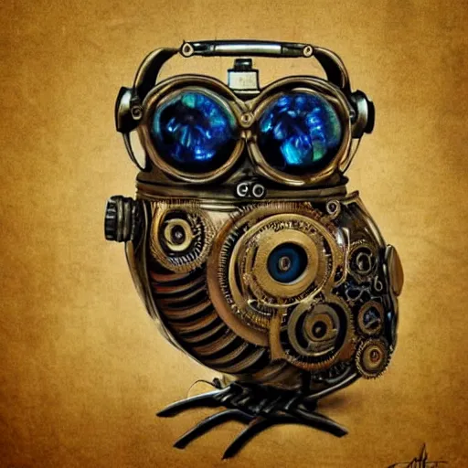 Image similar to steampunk robot owl realism