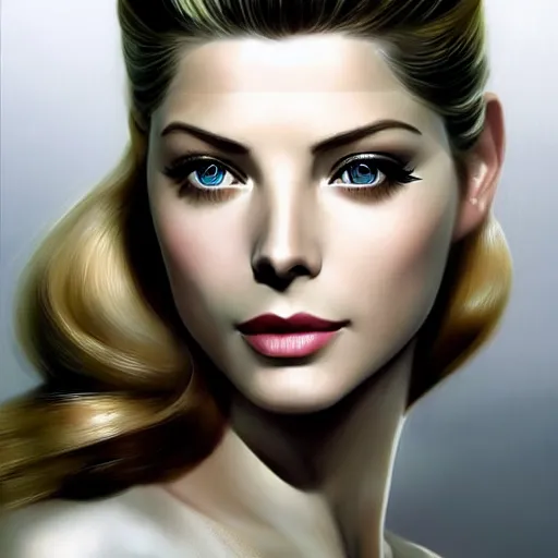 Image similar to A combination of Grace Kelly's and Katheryn Winnick's and Ashley Greene's faces with long eyelash makeup as Solid Snake from Metal Gear Solid, western, fantasy, intricate, elegant, highly detailed, digital painting, artstation, concept art, matte, sharp focus, illustration, half body portrait, art by Artgerm and Greg Rutkowski and Alphonse Mucha