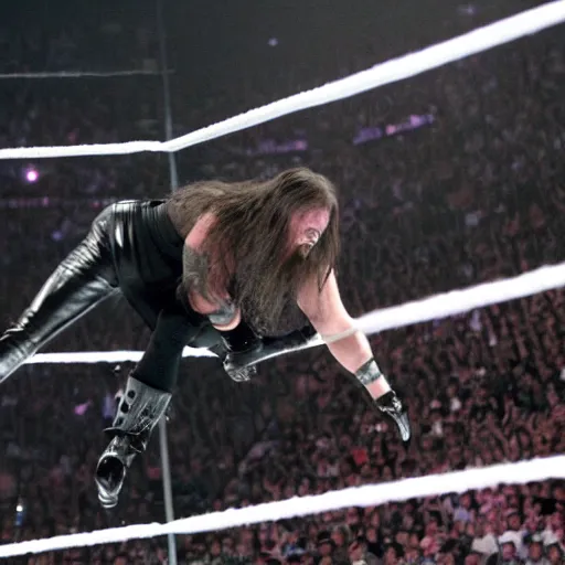 Prompt: the Undertaker throwing mankind off Hell in a Cell