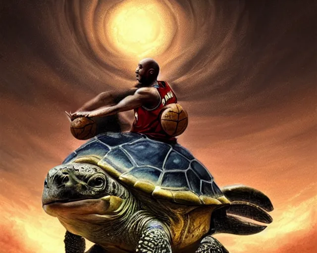 Prompt: kobe bryant riding on a turtle in heaven, fantasy art, illustration, epic art, fantasy, intricate, elgant, amazing detail, digital painting, artstation, concept art, smooth, sharp focus