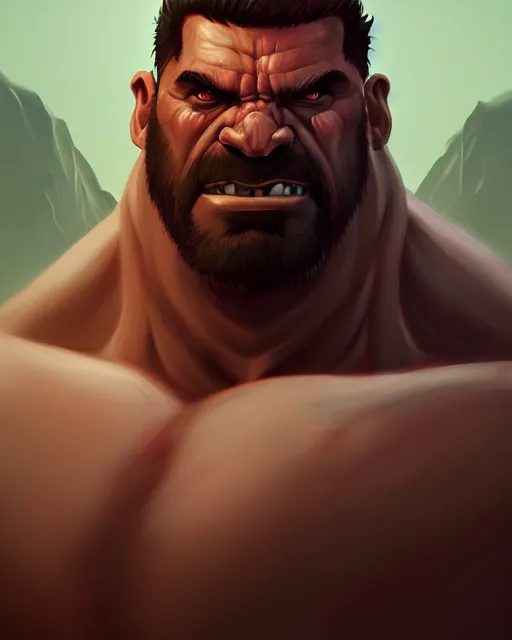 Image similar to « a portrait of a muscular orc, a character portrait by paul kelpe, reddit contest winner, sots art, ilya kuvshinov, 2 d game art, parallax »