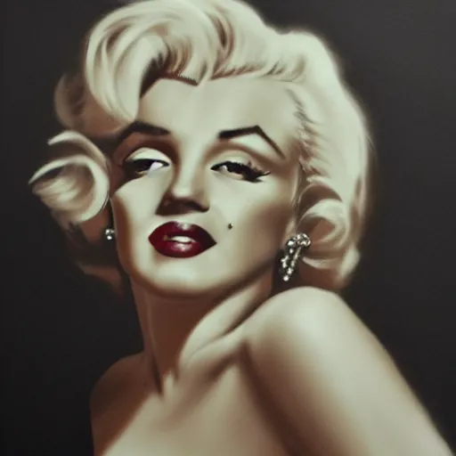 Image similar to pencil art, detailed portrait of marilyn monroe, intricate,, oil painting, by yoshitaka amano, cinematic lighting