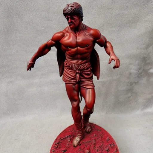 Image similar to stallone rambo prince statue monument made from porcelain brush face hand painted with iron red dragons full - length very very detailed intricate symmetrical well proportioned balanced
