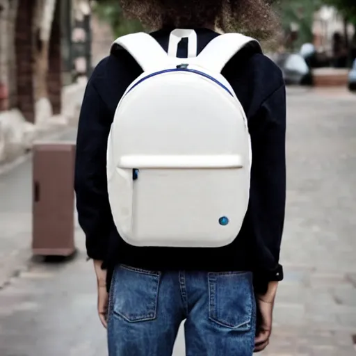 Prompt: a backpack with human features