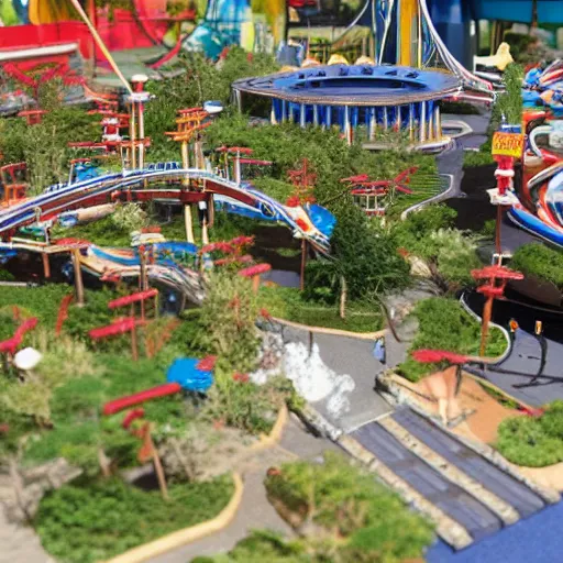 Prompt: a miniature diorama model of a Japanese theme park