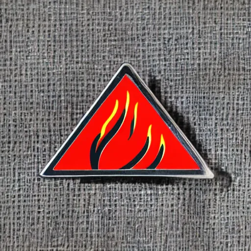 Prompt: simple yet detailed, pictogram fire warning flame enamel pin retro design