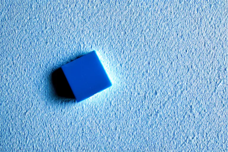 Image similar to single blue lego brick on white studio floor, soft light, 3 5 mm