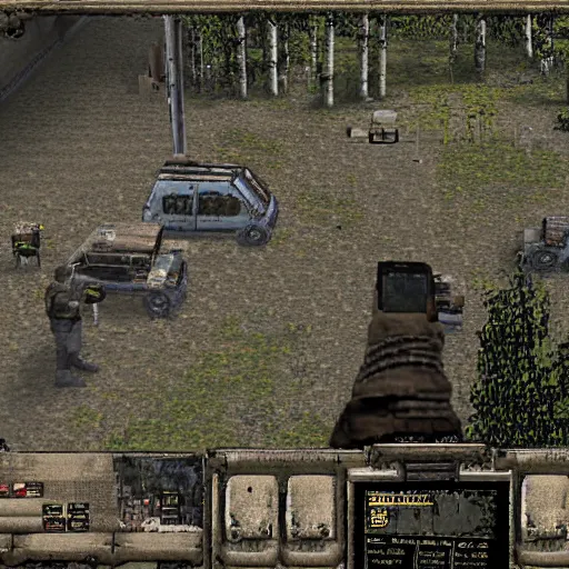 Image similar to screenshot of gameplay S.T.A.L.K.E.R videogame java phone port, pixelated