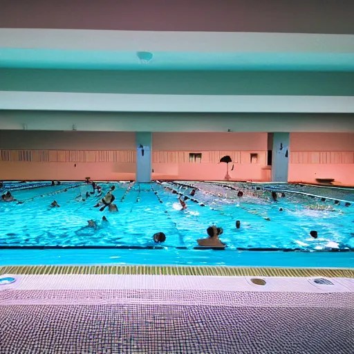 Image similar to Beautiful 2000s phone-camera , soft liminal Photograph inside a public-pool