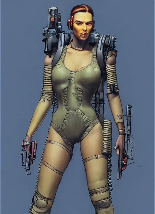 Image similar to cyberpunk mercenary in tactical harness and jumpsuit. portrait by stonehouse and mœbius and will eisner and gil elvgren and pixar. realistic proportions. dystopian. cyberpunk 2 0 7 7, apex, blade runner 2 0 4 9 concept art. cel shading. attractive face. thick lines.