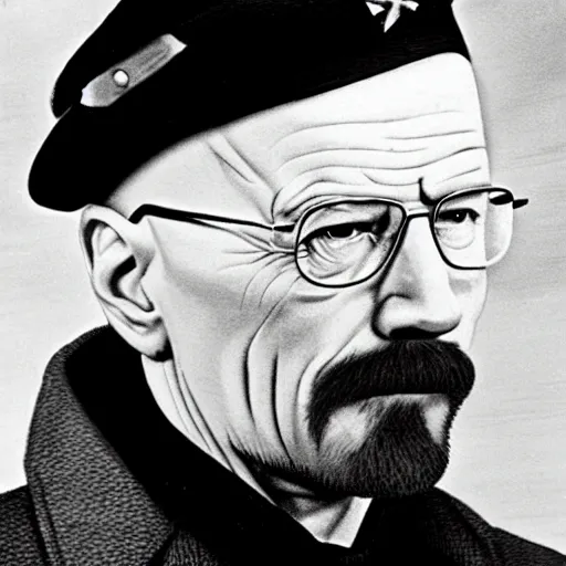 Prompt: Walter White as an SS officer during WWII, 1940s, epic detail, sharp focus, serious, dramatic,