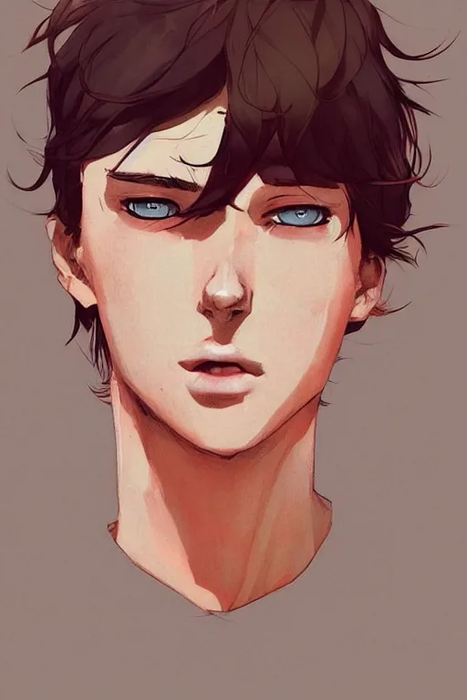 Image similar to young man with short brown hair, by conrad roset, fiona staples and makoto shinkai, featured on artstation