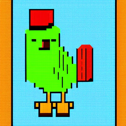 Image similar to a bird with a hat in pixelart