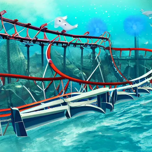 Image similar to underwater roller coaster, photorealistic, detailed