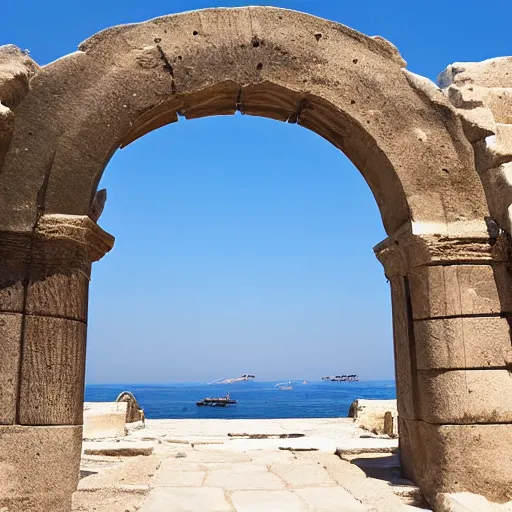 Prompt: monumental gateway of the temple of apollo, island of naxos