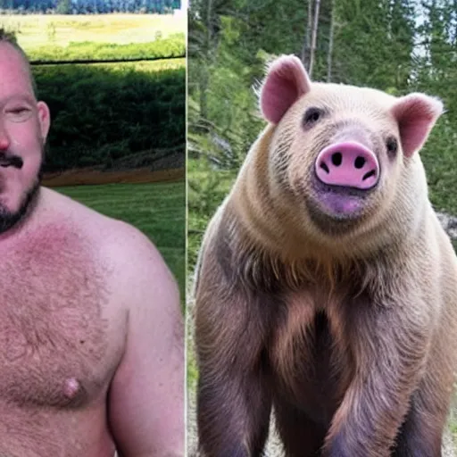 Prompt: half man, half bear, half pig