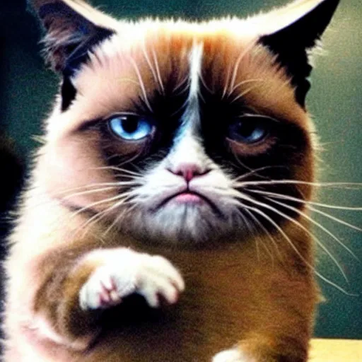 Prompt: nicolas cage as grumpy cat, kung fu fighting