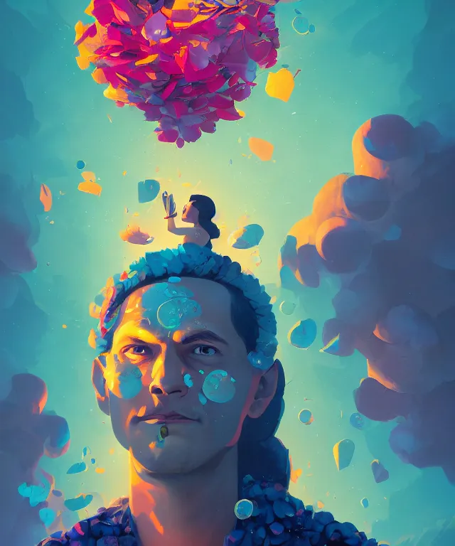 Image similar to delirium portrait of ashoka tano, by petros afshar, ross tran, peter mohrbacher, tom whalen, flower petals, bubbly scenery, radiant light