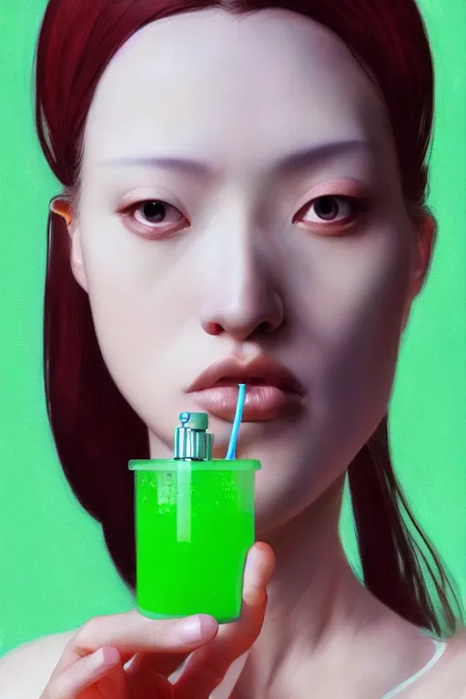 Prompt: hyperrealistic photography of a gorgeous female doctor holding a syringe containing green liquid in the style of jin kagetsu, james jean, chris cunninham, hans bellmer and wlop, highly detailed, face symmetry, masterpiece, award - winning, sharp focus, intricate concept art, ambient lighting, 8 k, artstation