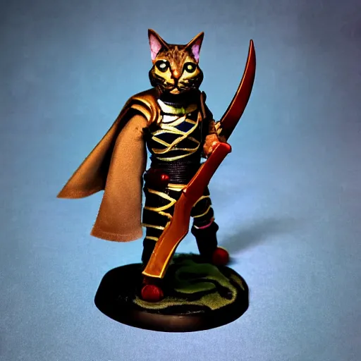 Image similar to quarter length vogue fashion photo portrait of a dark tabby tabaxi paladin, halberd, plate armor, d & d, tyler jacobson