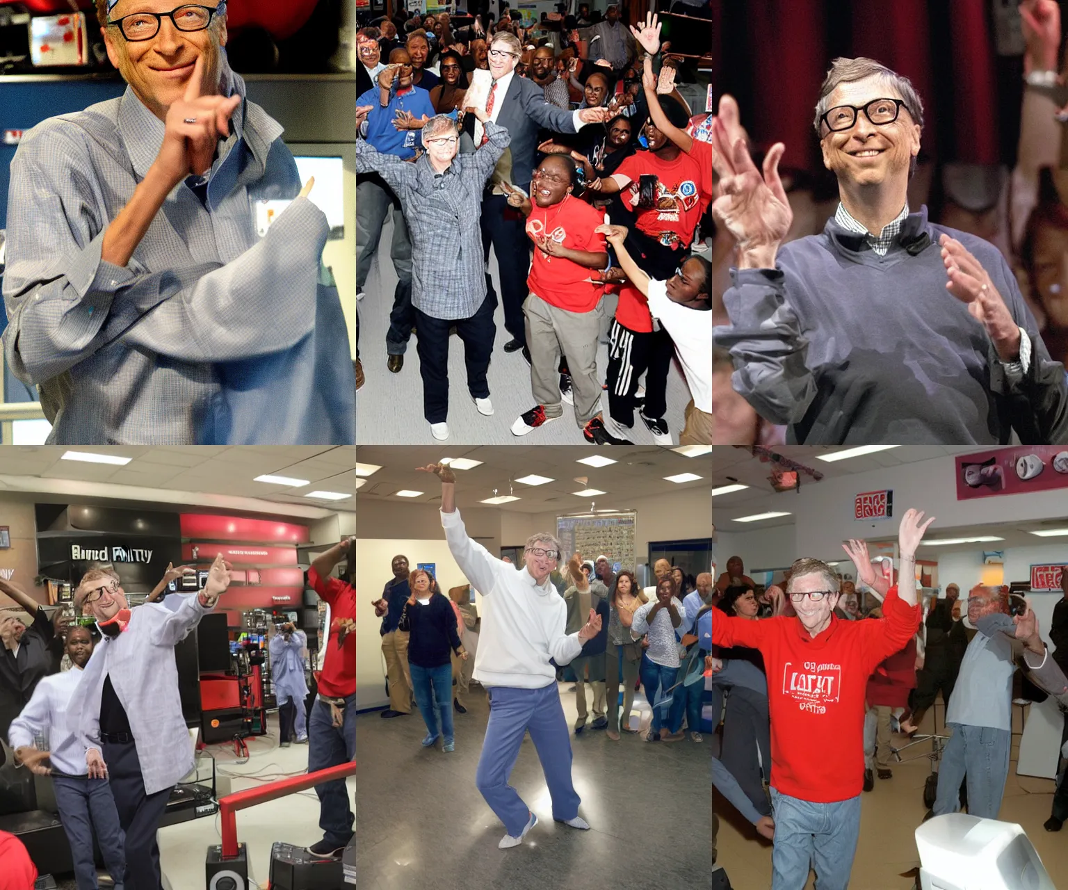 Prompt: bill gates krumping in circuit city