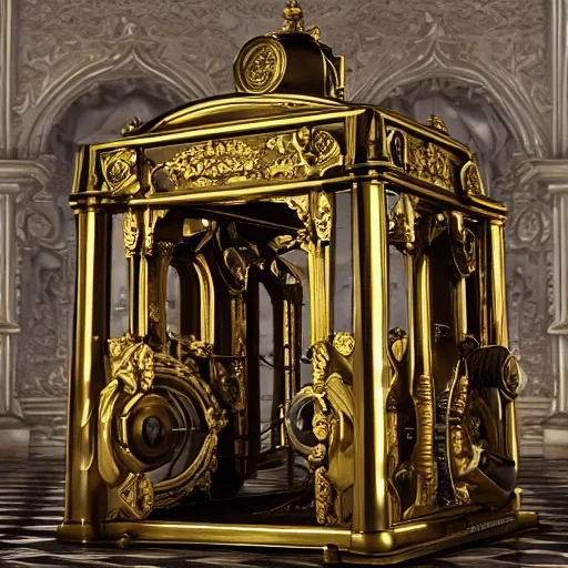 Image similar to baroque time machine by hg wells +gi, global illumination, physically based rendering, photoreal, small details, intricate