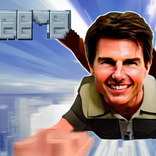 Image similar to Tom Cruise as a Minecraft character