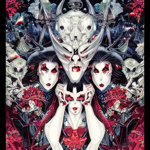 Prompt: portrait of vampire kiss, symmetrical, by yoichi hatakenaka, masamune shirow, josan gonzales and dan mumford, ayami kojima, takato yamamoto, barclay shaw, karol bak, yukito kishiro