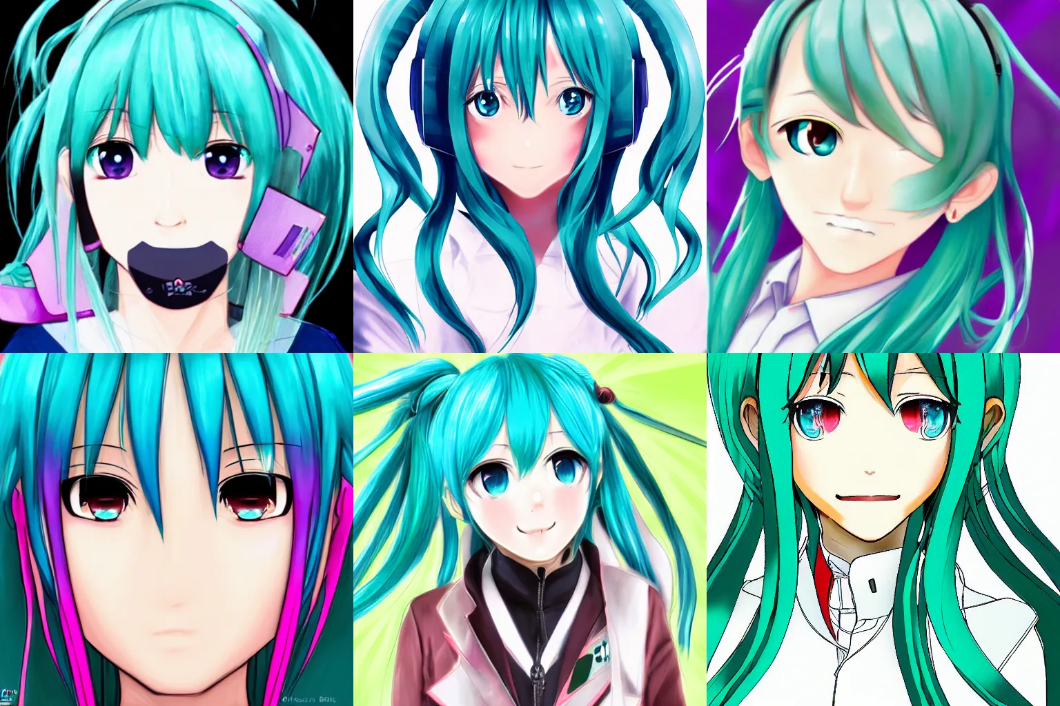 Prompt: Hatsune Miku face portrait, pixiv