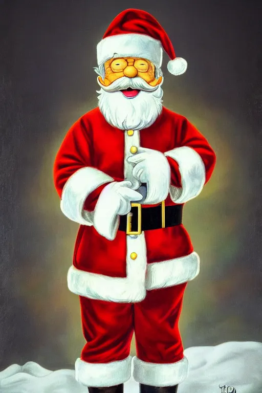 Prompt: Santa Claus as a simpson oil on canvas, intricate, portrait, 8k highly professionally detailed, HDR, CGsociety