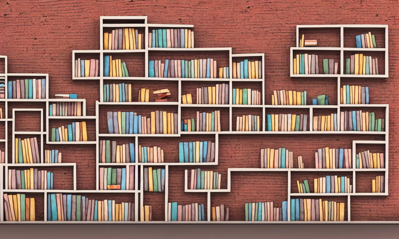 Prompt: bookshelf with playful siberian cat, brick streets, ancient manuscripts, nordic pastel colors, 3 d art, digital illustration, perfect lighting