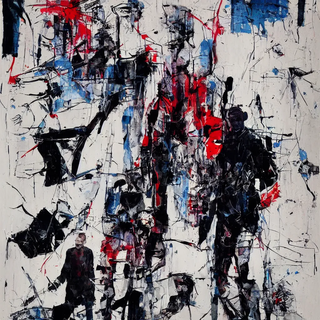 Image similar to Joe Biden full body portrait, Techwear, Cyberpunk, painting by Ralph Steadman, Francis Bacon, Hunter S Thompson