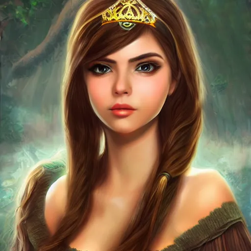 Prompt: portait princess lalla fatima, centred, very long hair, charmed sexy look, hd, unreal engine, art painting, final fantasy style, amazing background theme