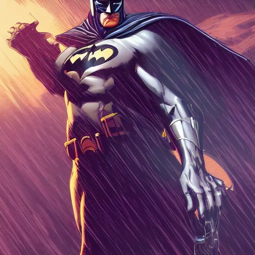 Image similar to the second coming of batman by dan mumford, yusuke murata, makoto shinkai, ross tran, cosmic, heavenly, god rays, intricate detail, cinematic, 8 k, cel shaded, unreal engine, featured on artstation, pixiv