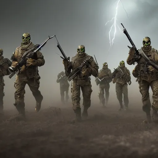 Image similar to an army of apocalyptic warrior soldiers frogs, marching to war, cinematic and dramatic lightning, artstation trending, 8 k, octane render, matte painting, horror, vivid