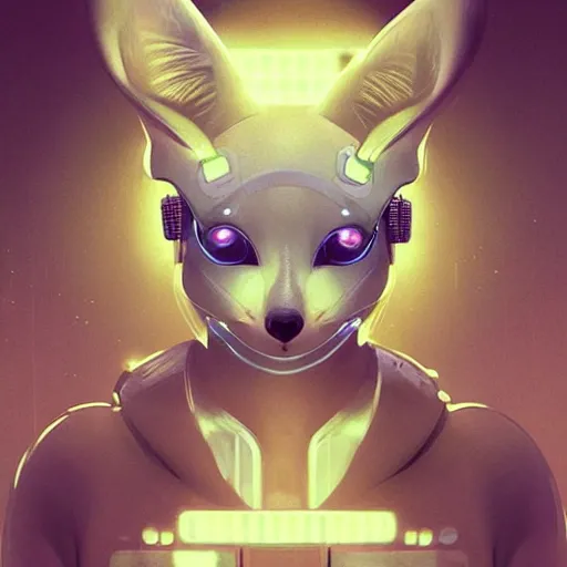 Image similar to portrait futuristic fennec fox animal, wearing a santa hat on their head, in future cyberpunk tokyo rooftop , sci-fi, fantasy, intricate, very very beautiful, elegant, human anatomy, neon light, highly detailed, digital painting, artstation, concept art, smooth, sharp focus, illustration, art by tian zi and WLOP and alphonse mucha