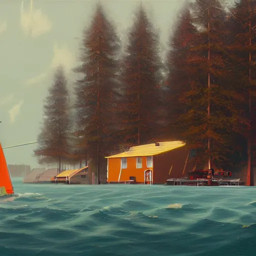 Image similar to yachting club by simon stalenhag