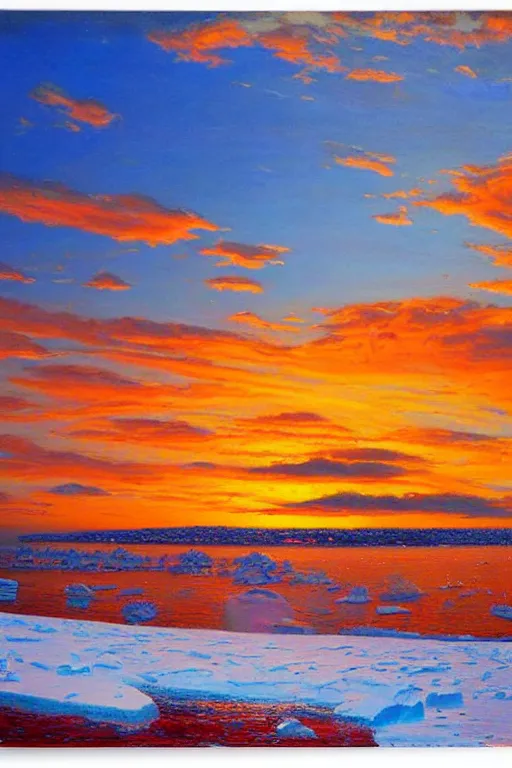Prompt: sunset over antartica by victor nizovtsev