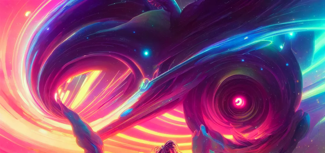 Image similar to a spiral nebula, channeling swirling energy, vaporwave aesthetic, colorful, psychedelic, digital painting, artstation, concept art, smooth, sharp focus, illustration, art by artgerm and greg rutkowski and alphonse mucha