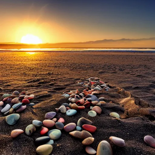 Image similar to a beach of heart pebbles, award winning photography, 4k