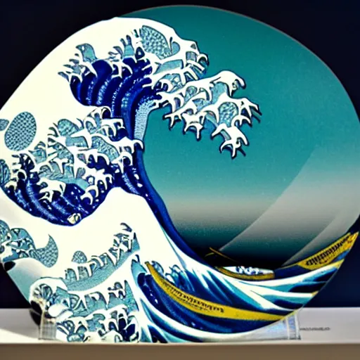 Image similar to a photo of a marble sculpture of The Great Wave off Kanagawa