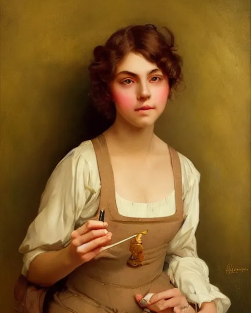 Image similar to a girl rolling a joint, beautiful face, oil on canvas, artstation, by j. c. leyendecker and edmund blair leighton and charlie bowater, beautiful face, octane, very aesthetic!!!!!!!!!!!!!!! stunning gorgeous big eyes