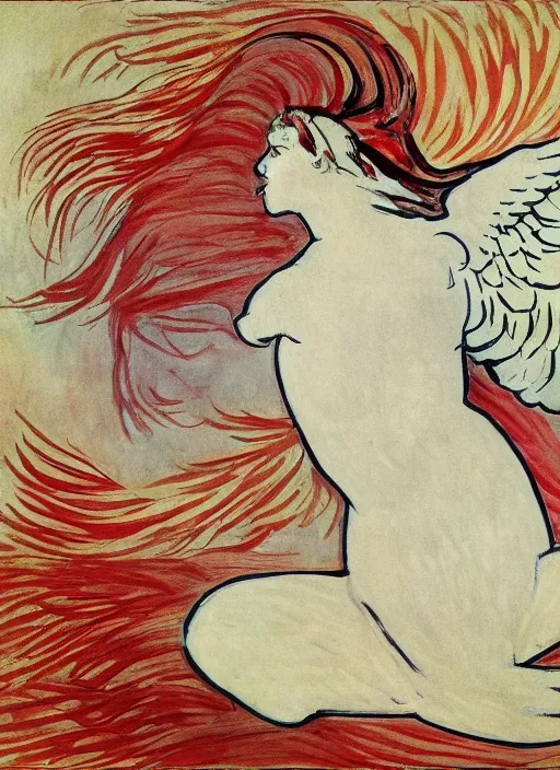 Image similar to white phoenix on salt mountain simple background simplified design geometric graphic design Henri de Toulouse-Lautrec style