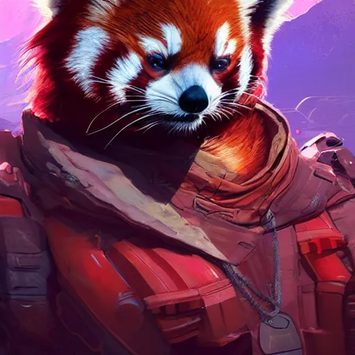 Prompt: red panda as apex legends character, digital illustration portrait design, by android jones and greg rutkowski, retrowave color scheme, detailed, cinematic lighting, wide angle action dynamic portrait