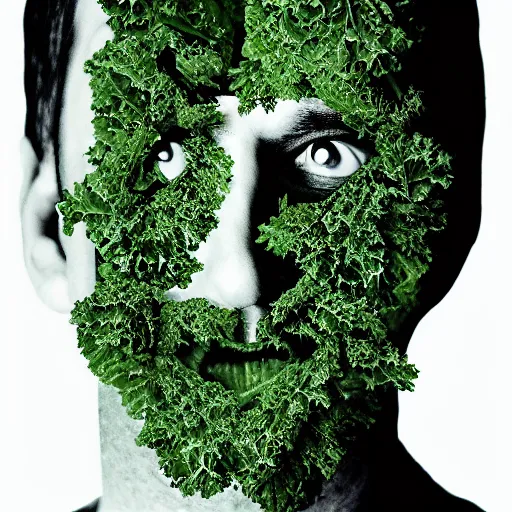 Prompt: tony hale double exposure head of kale