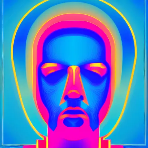 Prompt: portrait of a man, synthwave, vector style, geometric random shapes and angles, red and blue lighting h 6 4 0