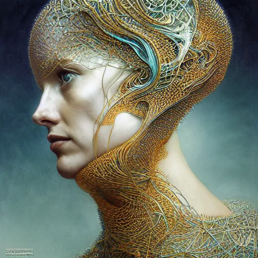 Prompt: queen of jupiter by iris van herpen, zdzisław beksinski, raymond swanland and alphonse mucha. highly detailed!, hyper - real, beautiful!