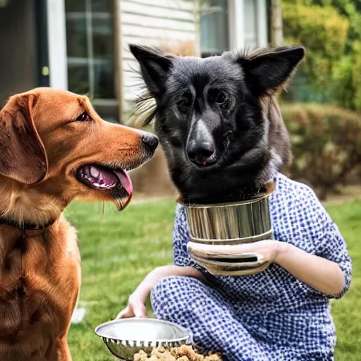 Prompt: dog feeding his pet human?