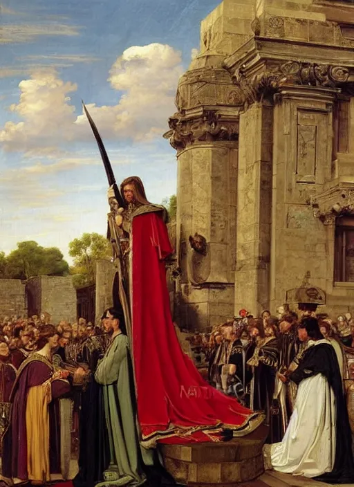 Image similar to halo master chief in a medieval royal procession by charles edward perugini